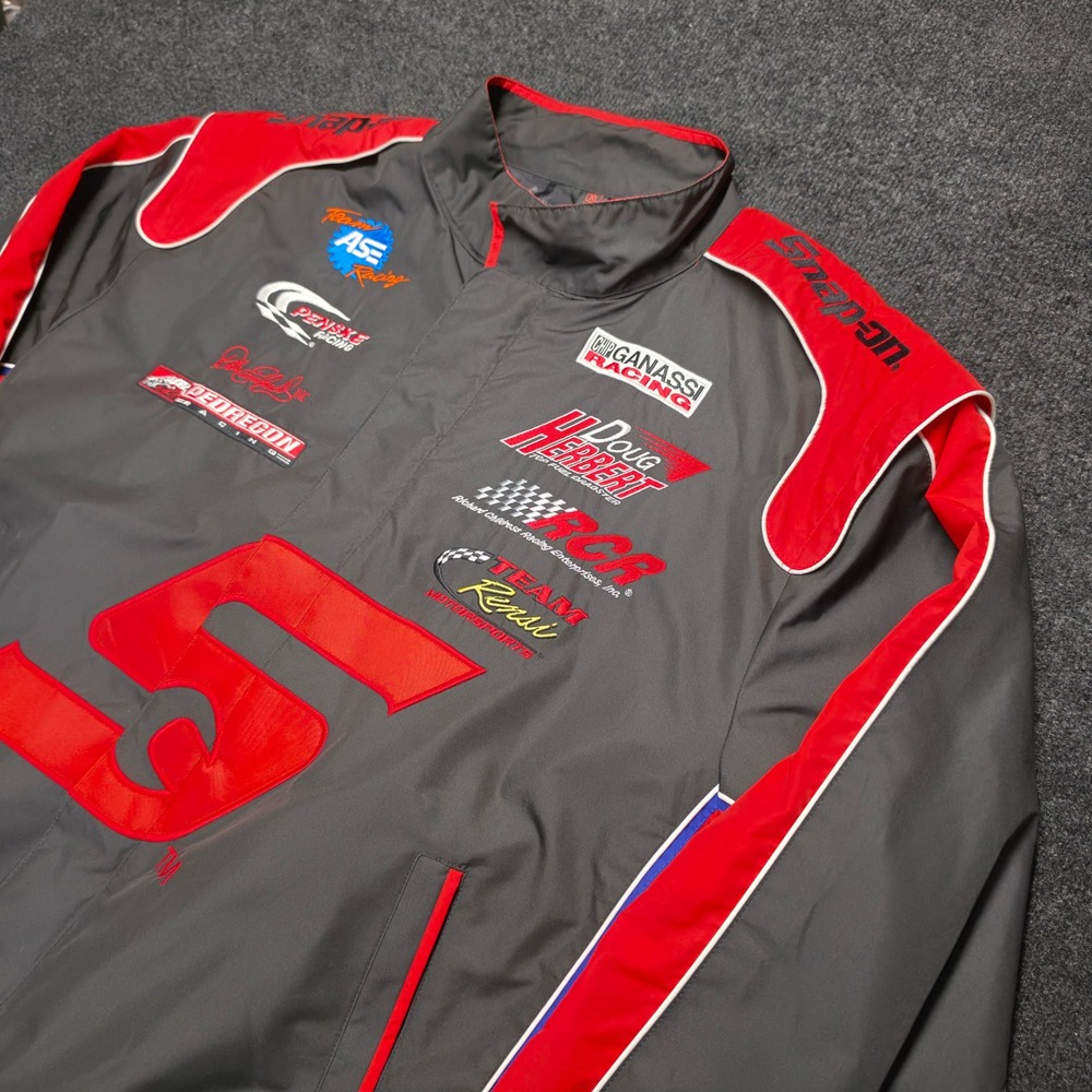 Snap-on Racing Jacket Mens XL Grey Red Full Zip Sponsor Logos Ganassi RCR Doug H